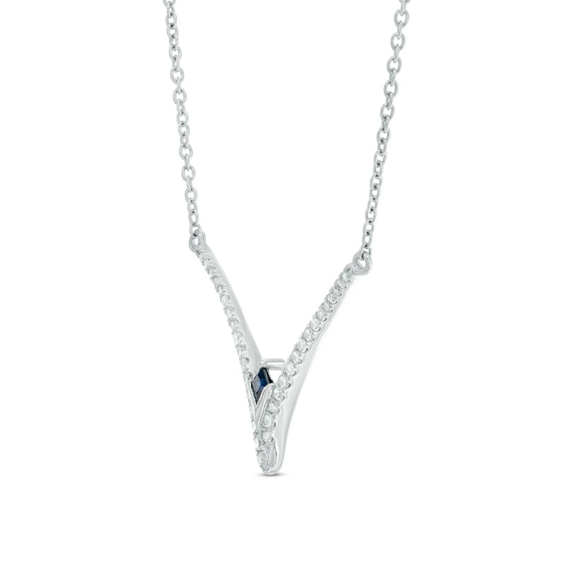 Main Image 2 of Vera Wang Love Collection 1/5 CT. T.W. Diamond and Blue Sapphire Chevron Necklace in Sterling Silver