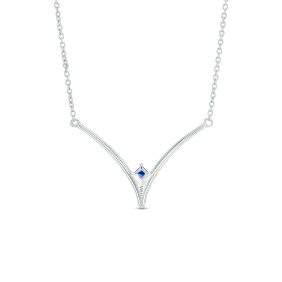 Vera Wang Love Collection 1/5 CT. T.w. Diamond and Blue Sapphire Chevron Necklace in Sterling Silver