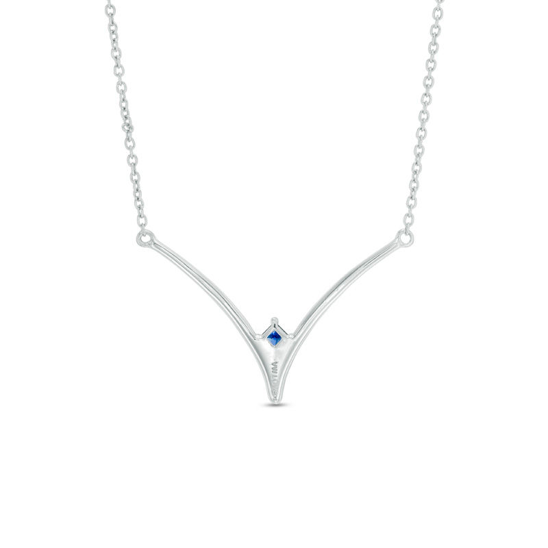 Main Image 3 of Vera Wang Love Collection 1/5 CT. T.W. Diamond and Blue Sapphire Chevron Necklace in Sterling Silver