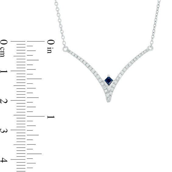 Vera Wang Love Collection 1/5 CT. T.w. Diamond and Blue Sapphire Chevron Necklace in Sterling Silver