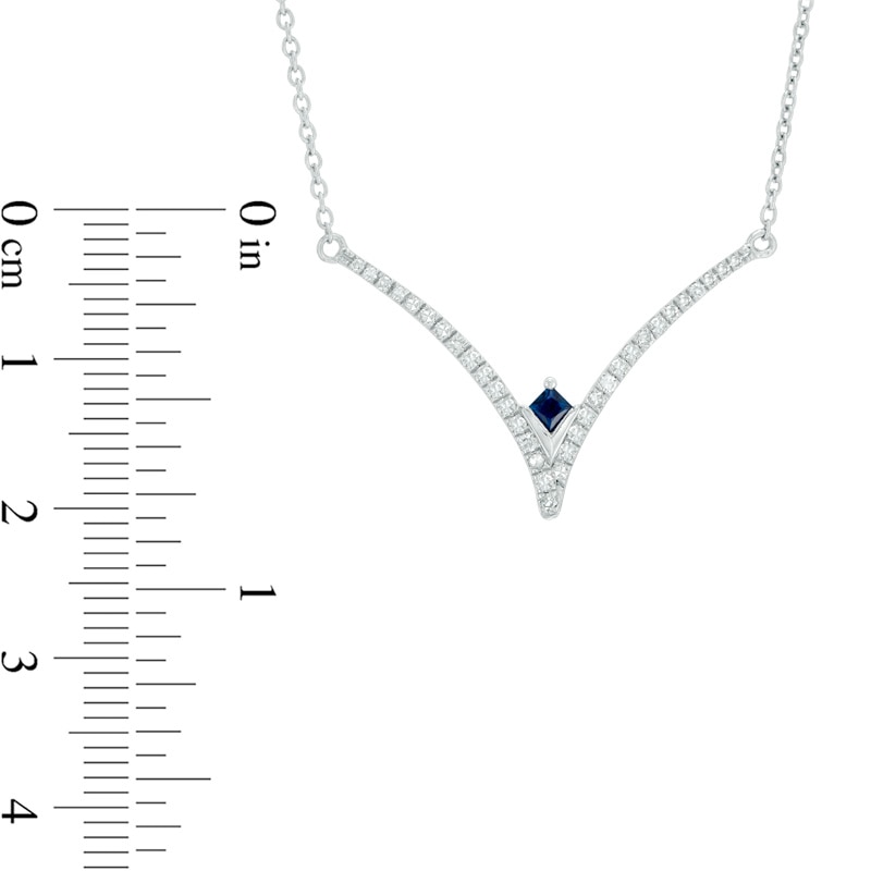 Main Image 4 of Vera Wang Love Collection 1/5 CT. T.W. Diamond and Blue Sapphire Chevron Necklace in Sterling Silver