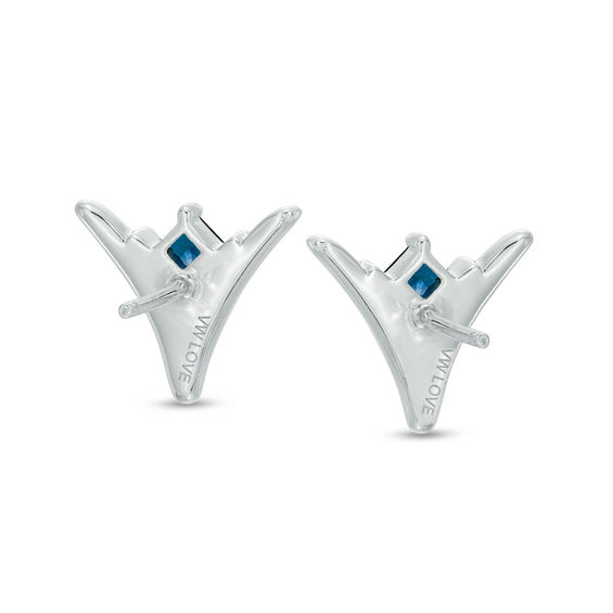 Vera Wang Love Collection 1/5 CT. T.w. Diamond and Blue Sapphire "V"-Shaped Stud Earrings in Sterling Silver
