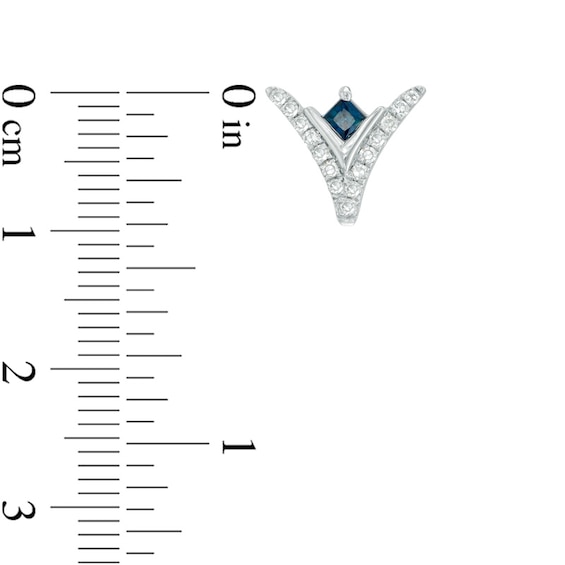 Vera Wang Love Collection 1/5 CT. T.w. Diamond and Blue Sapphire "V"-Shaped Stud Earrings in Sterling Silver