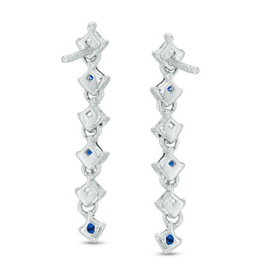 Vera Wang Love Collection 1/5 CT. T.w. Diamond and Blue Sapphire Linear Drop Earrings in 14K White Gold