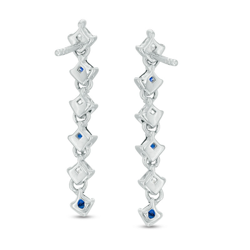 Main Image 2 of Vera Wang Love Collection 1/5 CT. T.W. Diamond and Blue Sapphire Linear Drop Earrings in 14K White Gold