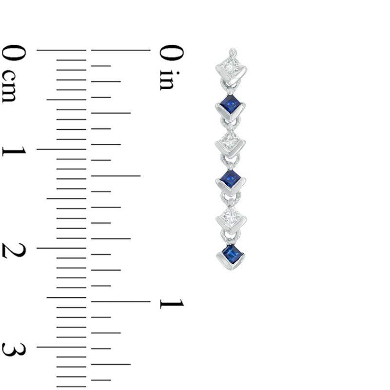 Main Image 3 of Vera Wang Love Collection 1/5 CT. T.W. Diamond and Blue Sapphire Linear Drop Earrings in 14K White Gold