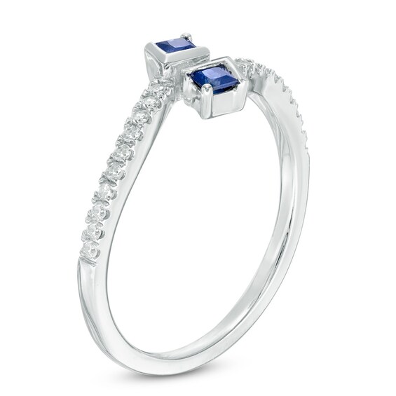 Vera Wang Love Collection 1/8 CT. T.w. Diamond and Blue Sapphire Bypass Ring in 14K White Gold