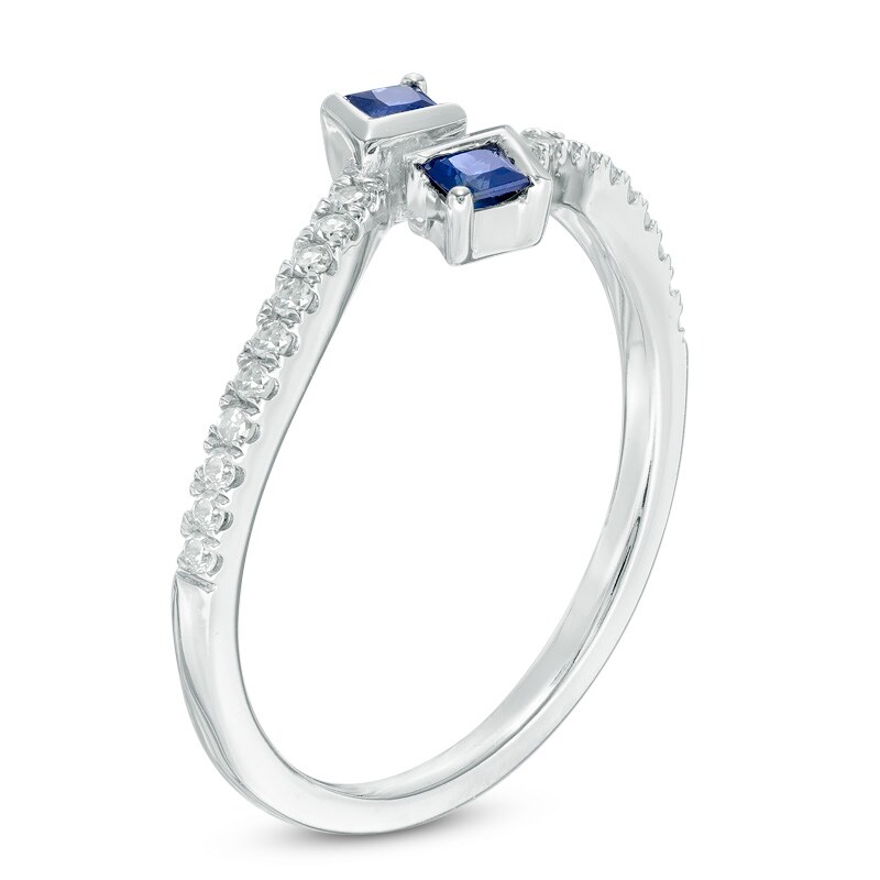 Main Image 2 of Vera Wang Love Collection 1/8 CT. T.W. Diamond and Blue Sapphire Bypass Ring in 14K White Gold