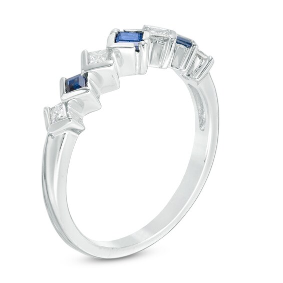 Vera Wang Love Collection 1/6 CT. T.w. Princess-Cut Diamond and Sapphire Band in 14K White Gold