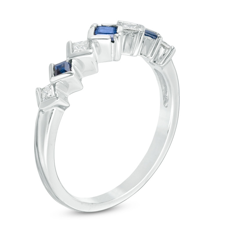Main Image 2 of Vera Wang Love Collection 1/6 CT. T.W. Princess-Cut Diamond and Sapphire Band in 14K White Gold