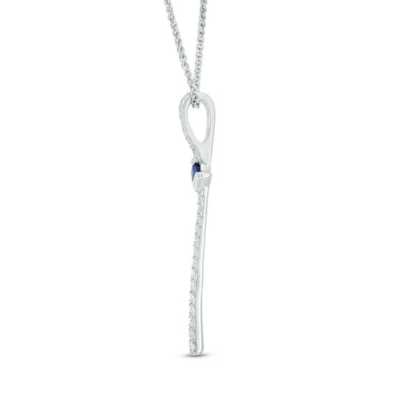 Vera Wang Love Collection 1/10 CT. T.w. Diamond and Blue Sapphire Linear Drop Pendant in 14K White Gold