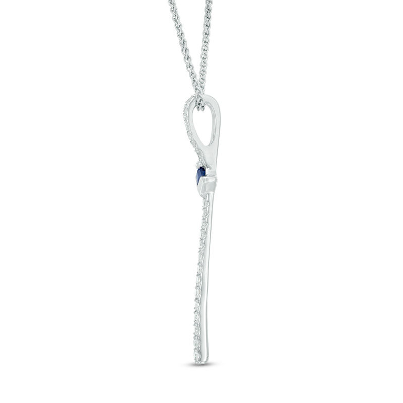 Main Image 2 of Vera Wang Love Collection 1/10 CT. T.W. Diamond and Blue Sapphire Linear Drop Pendant in 14K White Gold