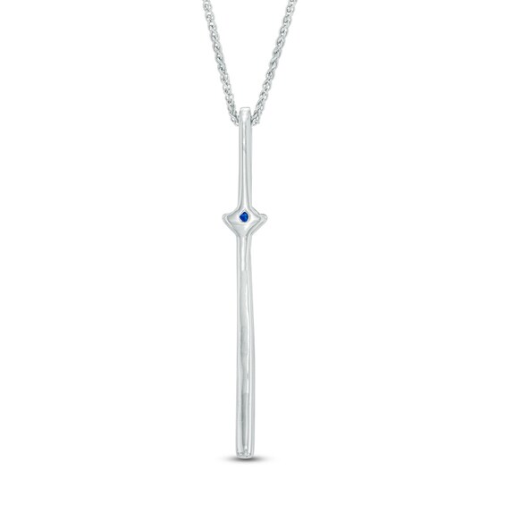 Vera Wang Love Collection 1/10 CT. T.w. Diamond and Blue Sapphire Linear Drop Pendant in 14K White Gold