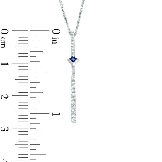 Vera Wang Love Collection 1/10 CT. T.w. Diamond and Blue Sapphire Linear Drop Pendant in 14K White Gold