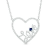 Thumbnail Image 0 of Vera Wang Love Collection 1/5 CT. T.W. Diamond and Blue Sapphire Heart "Love" Necklace in Sterling Silver