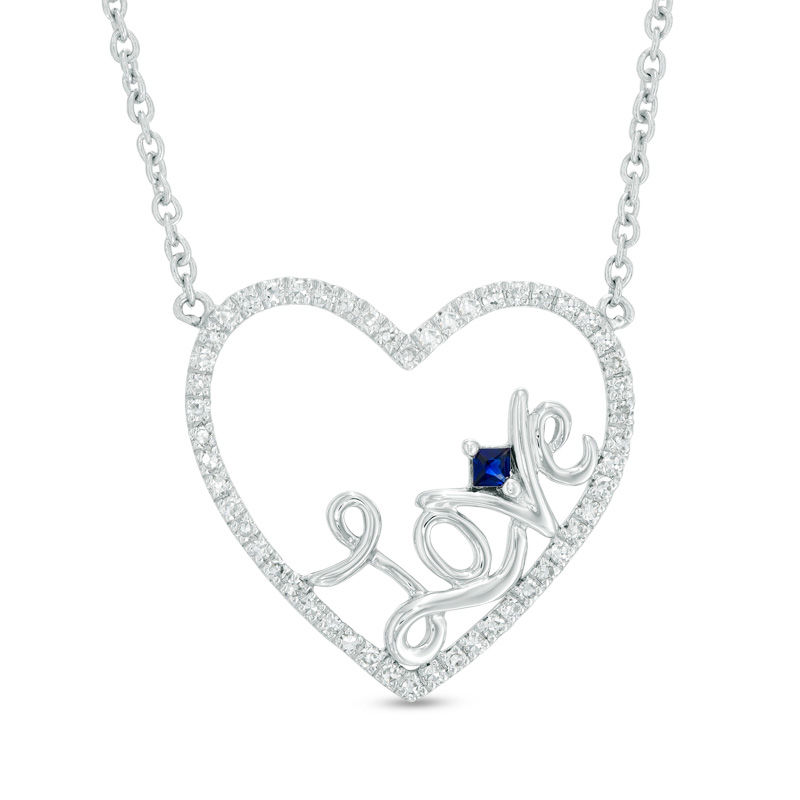 Vera Wang Love Collection 1 5 CT. T.W. Diamond and Blue Sapphire Heart Love Necklace in Sterling Silver Zales