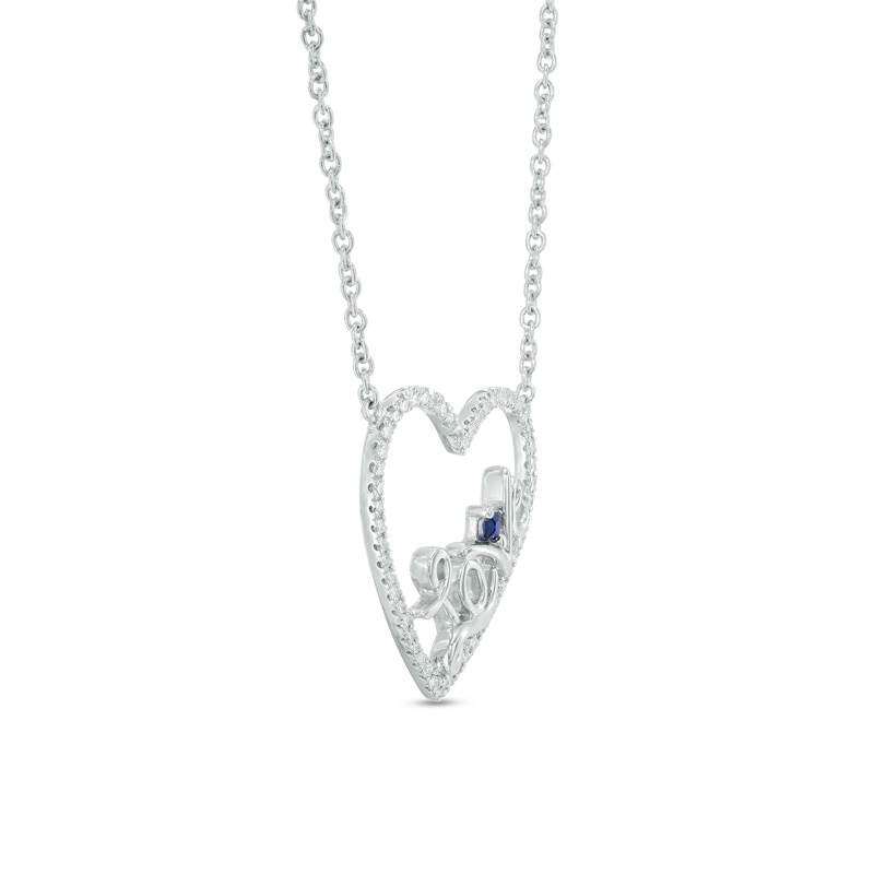 Vera Wang Love Collection 1/5 CT. T.W. Diamond and Blue Sapphire Heart "Love" Necklace in Sterling Silver