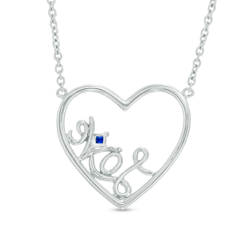 Vera Wang Love Collection 1/5 CT. T.W. Diamond and Blue Sapphire Heart "Love" Necklace in Sterling Silver