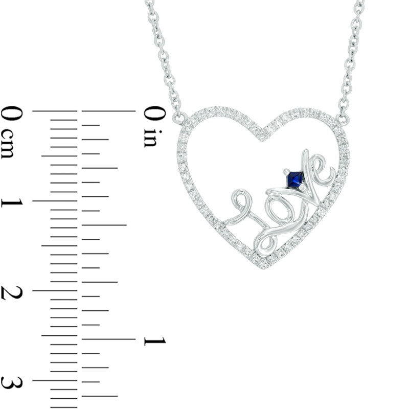 Vera Wang Love Collection 1/5 CT. T.W. Diamond and Blue Sapphire Heart "Love" Necklace in Sterling Silver