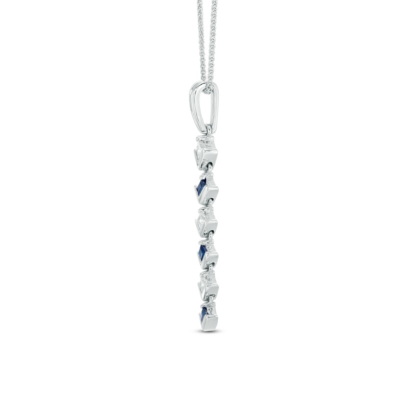 Main Image 2 of Vera Wang Love Collection 1/6 CT. T.W. Diamond and Blue Sapphire Alternating Drop Pendant in 14K White Gold