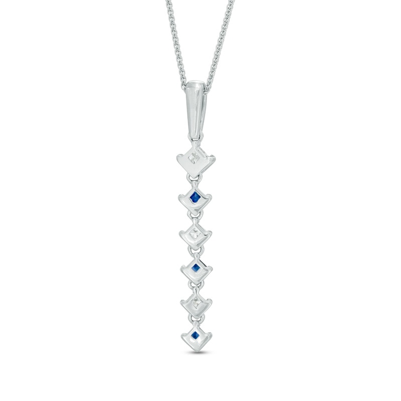 Main Image 3 of Vera Wang Love Collection 1/6 CT. T.W. Diamond and Blue Sapphire Alternating Drop Pendant in 14K White Gold