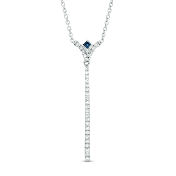 Vera Wang Love Collection 1/5 CT. T.w. Diamond and Blue Sapphire "V" Drop Necklace in Sterling Silver