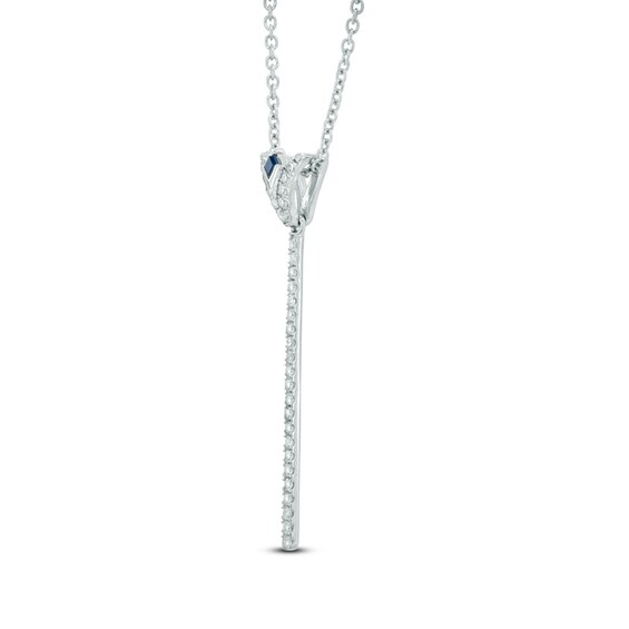 Vera Wang Love Collection 1/5 CT. T.w. Diamond and Blue Sapphire "V" Drop Necklace in Sterling Silver