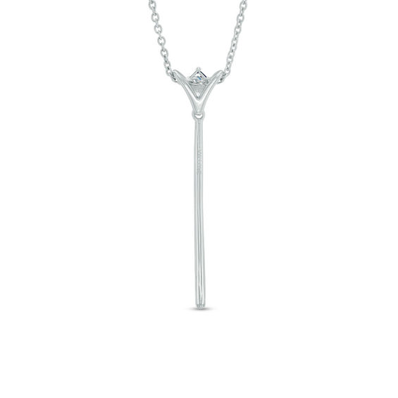 Vera Wang Love Collection 1/5 CT. T.w. Diamond and Blue Sapphire "V" Drop Necklace in Sterling Silver