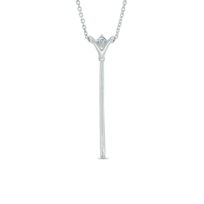 Main Image 3 of Vera Wang Love Collection 1/5 CT. T.W. Diamond and Blue Sapphire "V" Drop Necklace in Sterling Silver