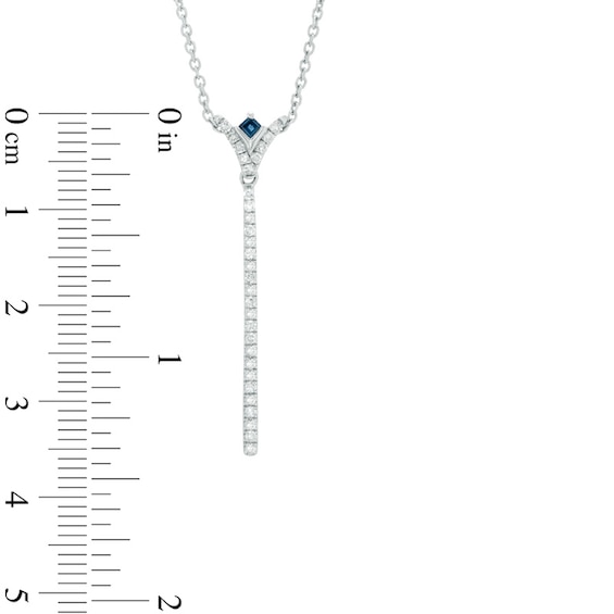 Vera Wang Love Collection 1/5 CT. T.w. Diamond and Blue Sapphire "V" Drop Necklace in Sterling Silver