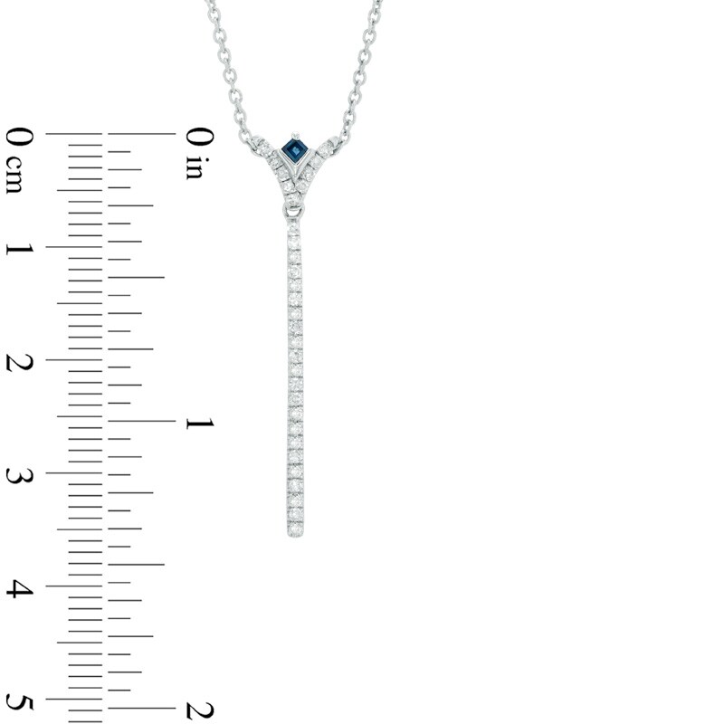 Main Image 4 of Vera Wang Love Collection 1/5 CT. T.W. Diamond and Blue Sapphire "V" Drop Necklace in Sterling Silver