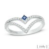 Thumbnail Image 0 of Vera Wang Love Collection 1/3 CT. T.W. Diamond and Blue Sapphire Split Shank Chevron Ring in 14K White Gold