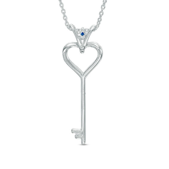 Vera Wang Love Collection 1/5 CT. T.w. Diamond and Blue Sapphire Heart Key Pendant in Sterling Silver