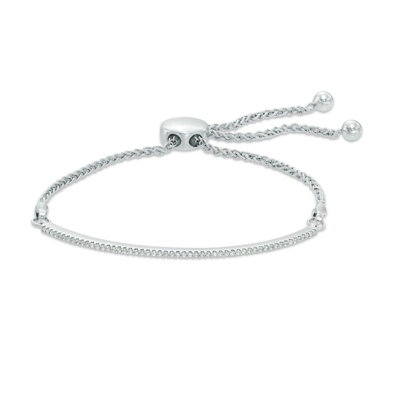 Main Image 1 of 1/6 CT. T.W. Diamond Bar Bolo Bracelet in 10K White Gold - 9.5"
