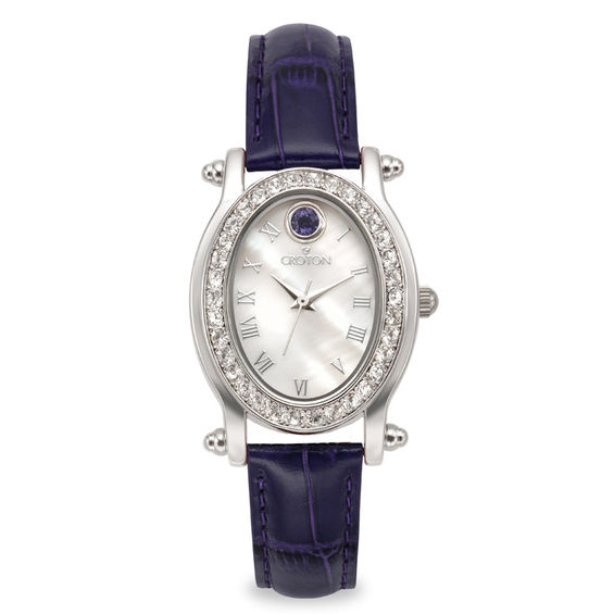 Ladies' Croton Navy and White Crystal Accent Strap Watch with Mother-of-Pearl Dial (Model: CN207537BLMP)