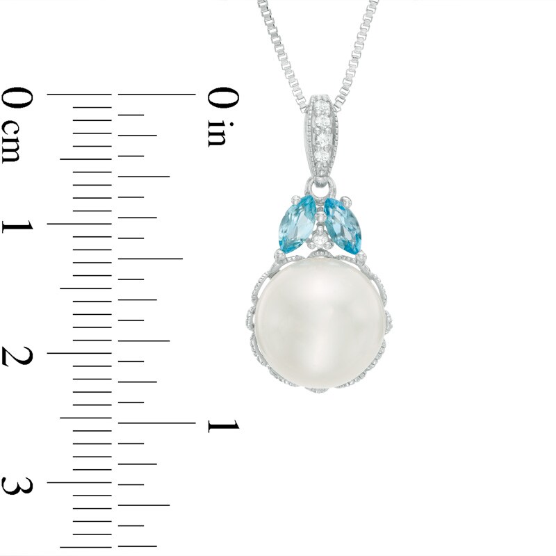 Cultured Freshwater Pearl with Blue and White Topaz Pendant, Earrings