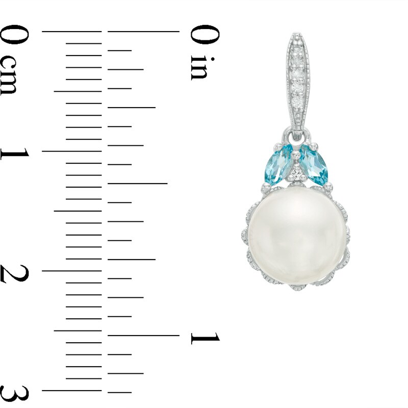 Cultured Freshwater Pearl with Blue and White Topaz Pendant, Earrings