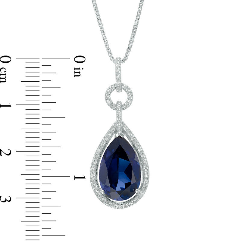 Main Image 2 of Pear-Shaped Lab-Created Blue Sapphire and 1/3 CT. T.W. Diamond Pendant and Earrings Set in Sterling Silver