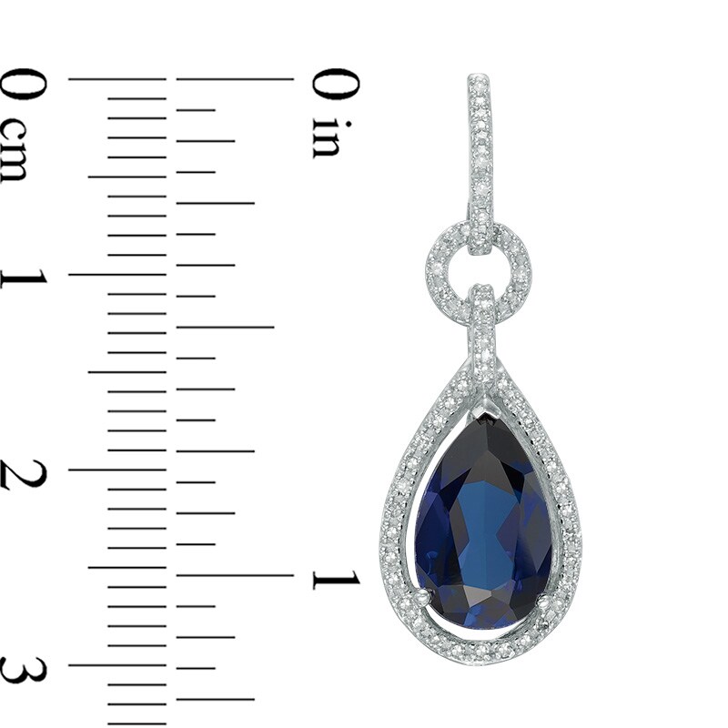 Main Image 3 of Pear-Shaped Lab-Created Blue Sapphire and 1/3 CT. T.W. Diamond Pendant and Earrings Set in Sterling Silver