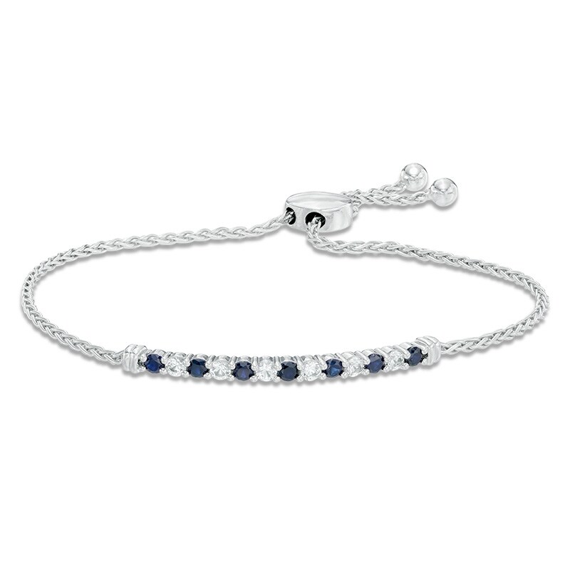 Main Image 1 of Lab-Created Blue and White Sapphire Line Bolo Bracelet in Sterling Silver - 8.5"