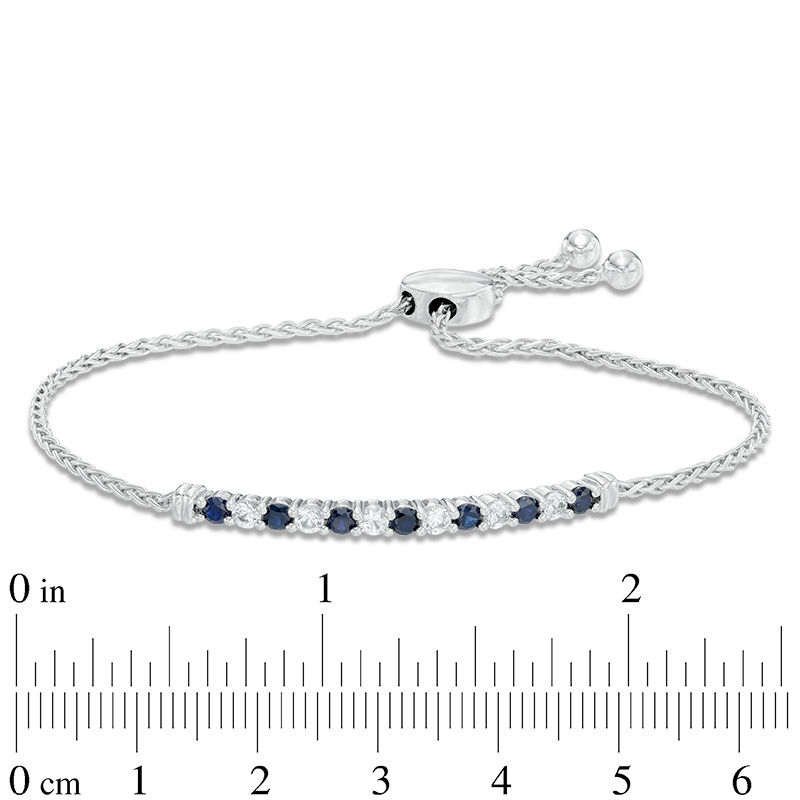 Lab-Created Blue and White Sapphire Line Bolo Bracelet in Sterling Silver - 8.5"