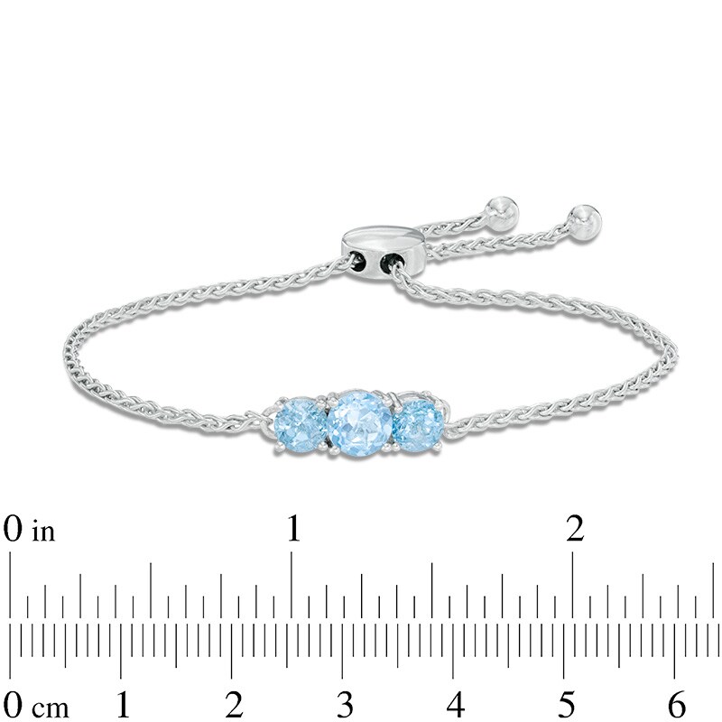 6.0mm Swiss Blue Topaz Three Stone Bolo Bracelet in Sterling Silver - 8.5"