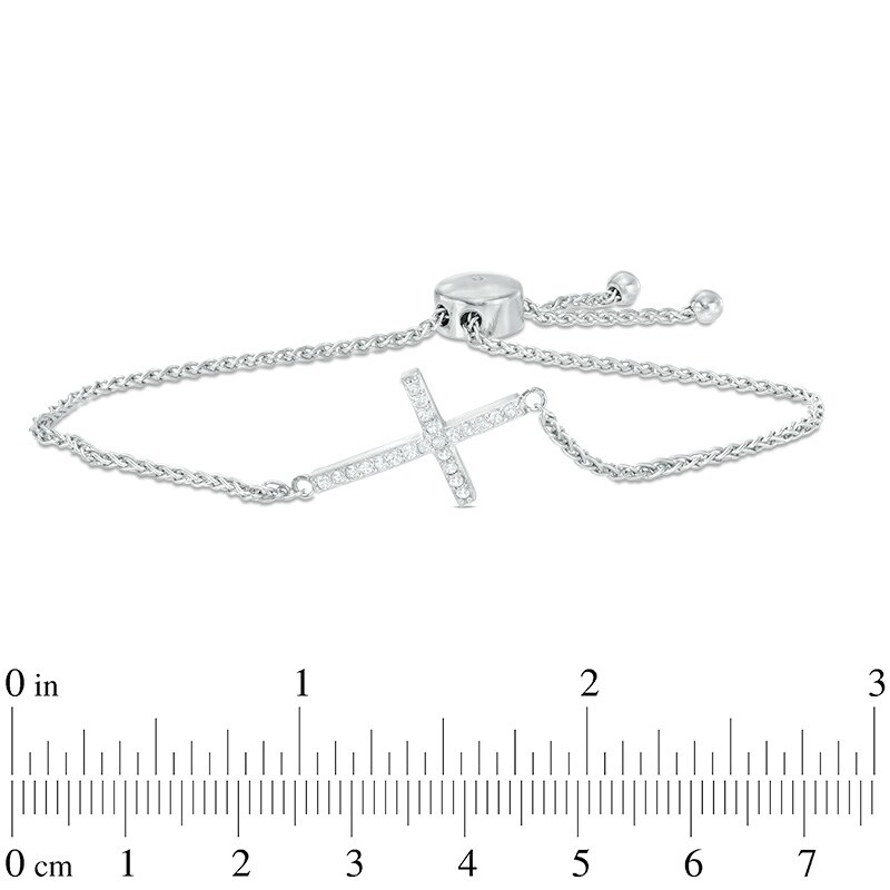 Main Image 2 of Lab-Created White Sapphire Sideways Cross Bolo Bracelet in Sterling Silver - 9.0"