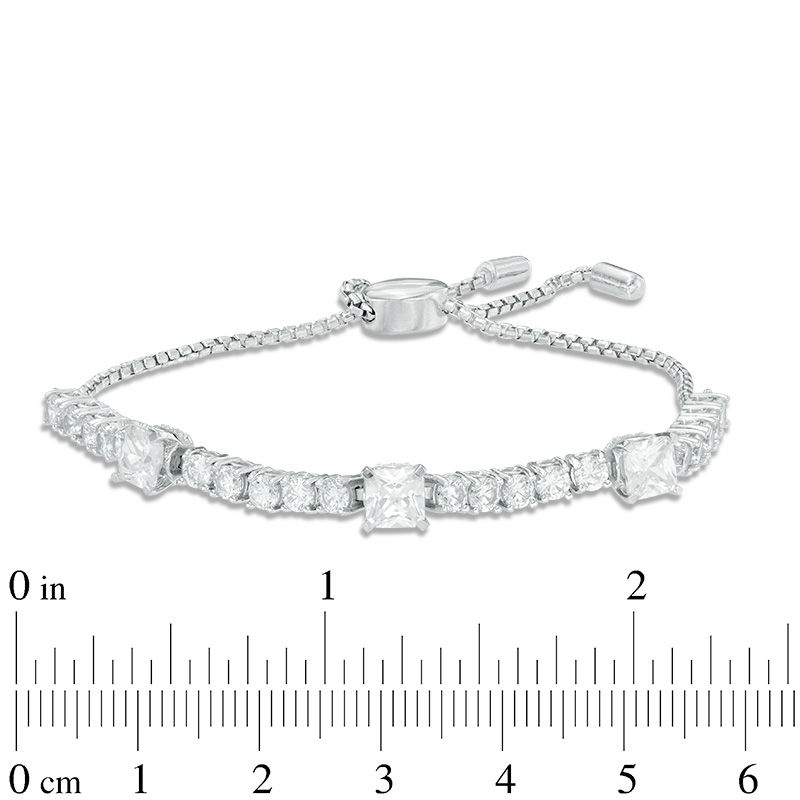 5.0mm Princess-Cut Lab-Created White Sapphire Three Stone Bolo Bracelet in Sterling Silver - 9.0"