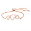 Thumbnail Image 0 of Lab-Created White Sapphire Triple Heart Bolo Bracelet in Sterling Silver with 18K Rose Gold Plate - 9.0"