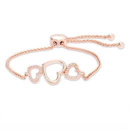 Lab-Created White Sapphire Triple Heart Bolo Bracelet in Sterling Silver with 18K Rose Gold Plate - 9.0&quot;