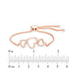 Thumbnail Image 1 of Lab-Created White Sapphire Triple Heart Bolo Bracelet in Sterling Silver with 18K Rose Gold Plate - 9.0"