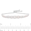 Thumbnail Image 1 of 3.0 - 8.0mm Cultured Freshwater Pearl and Lab-Created White Sapphire Graduated Bolo Bracelet in Sterling Silver - 9.0"