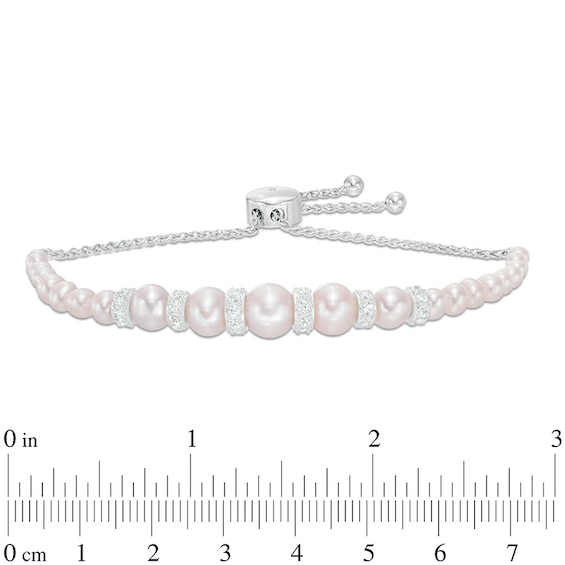 3.0-8.0mm Freshwater Cultured Pearl and Lab-Created White Sapphire Graduated Bolo Bracelet in Sterling Silver-9.0"