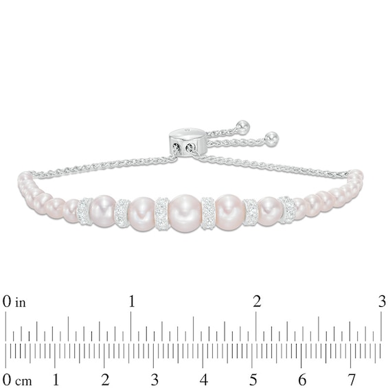 3.0 - 8.0mm Cultured Freshwater Pearl and Lab-Created White Sapphire Graduated Bolo Bracelet in Sterling Silver - 9.0"